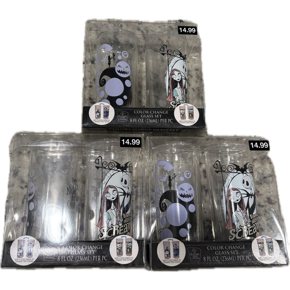 The Nightmare Before Christmas Color Change Glasses Real Glass Set of 6 pc, 8oz.
